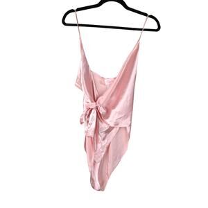 Romantic Moods Vintage Pink Satin Bodysuit Wrap V-Neck Coquette Balletcore Top M